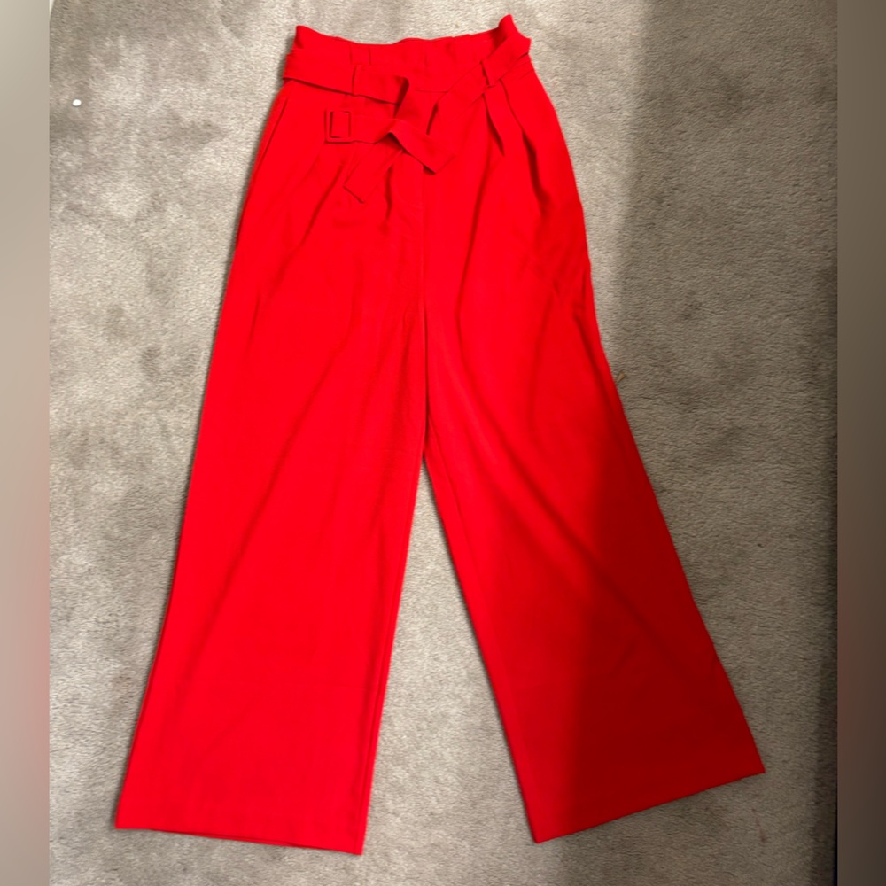 Vibrant Red High Waisted Wide-Leg Paper bag Pants for Effortless Style
